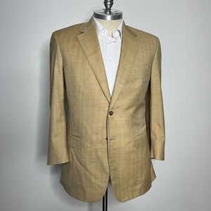 Miller Brothers‎ Custom Quality Men's Check Blazer 46L Mustard 17.5 Micron Wool